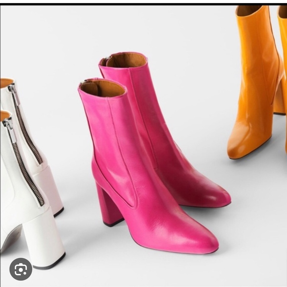 ZARA 100% LEATHER PINK HEELED ANKLE BOOTS
